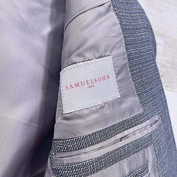 Samuelsohn Tweed Blazer Sport Coat Gray 2 Button Wool Super 110s Mens 40R - Picture 7 of 8